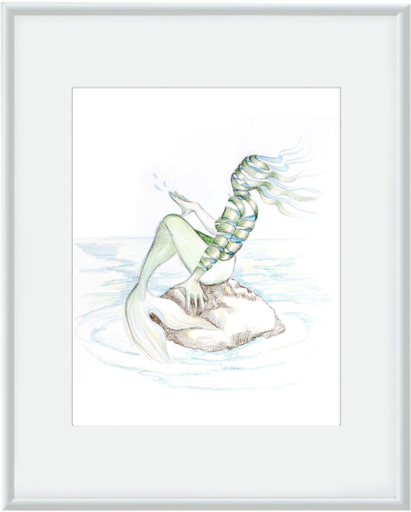 Die kleine MeerjungfrauDin a 3 Zeichnung, 2013 Bleistift/Buntstift, gerahmt 50x40cm, Nr.13 011