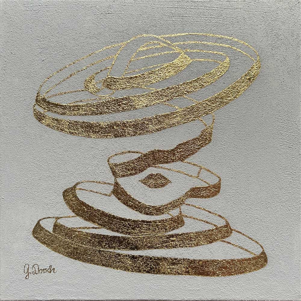 Behütet, 40x40cm, 2024, Betonpaste/Blattmetall/Canvas, Nr. 10 120